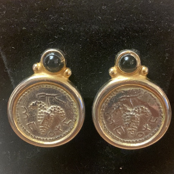 ROMAN COIN WITH CABOCHON CLIPON EARRINGS,Vintage - Picture 9 of 13